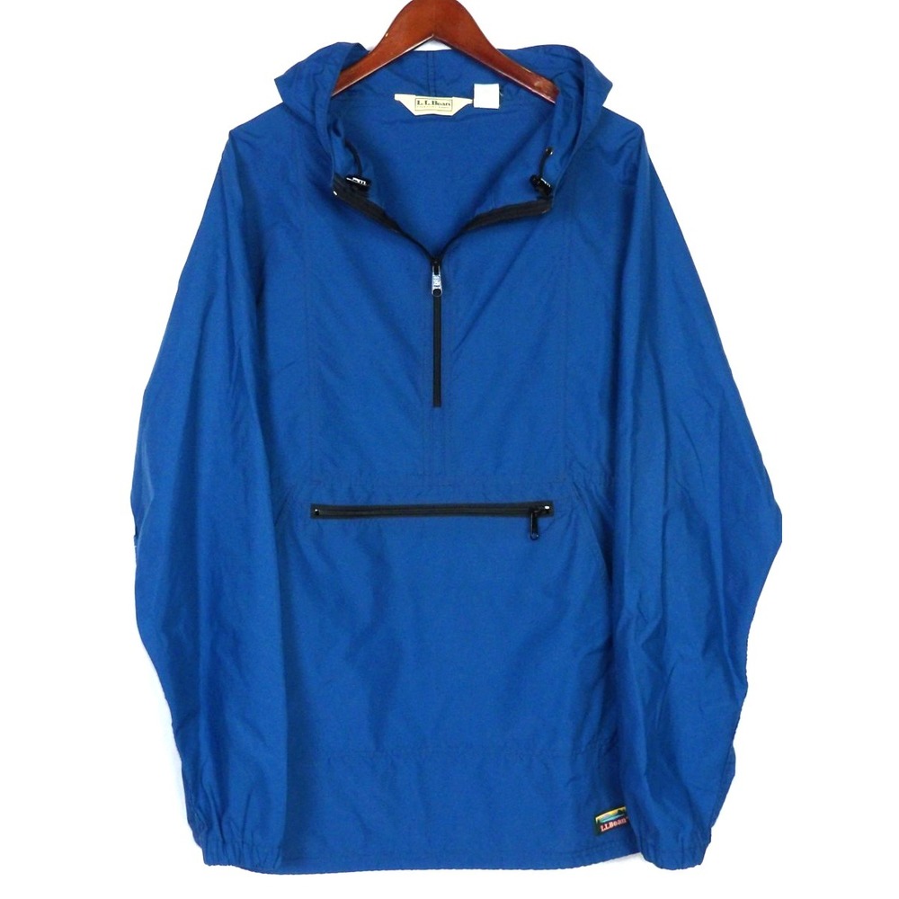 L.L .Bean Vintage 90's 100% Nylon Blue Hooded 1/4 Zip Anorak Jacket Men's XL